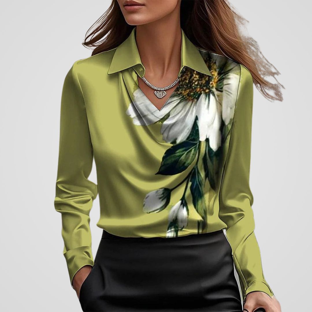 Women’s Elegant Draped Neck Satin Blouse