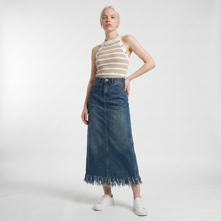 Sunoire maren blue denim skirt bottom front crop 01