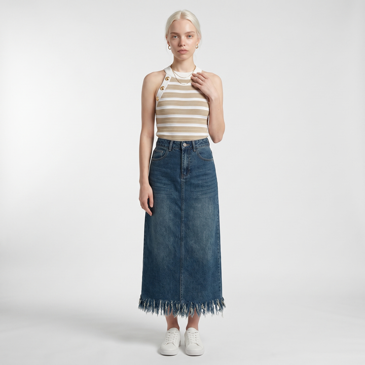 Sunoire maren blue denim skirt front hero 01