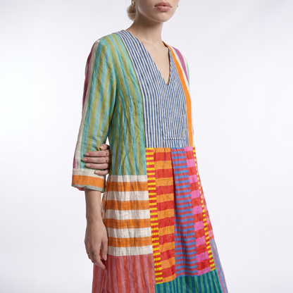 Sunoire maren womens colorblock patchwork stripe oversized maxi dress torso crop 01