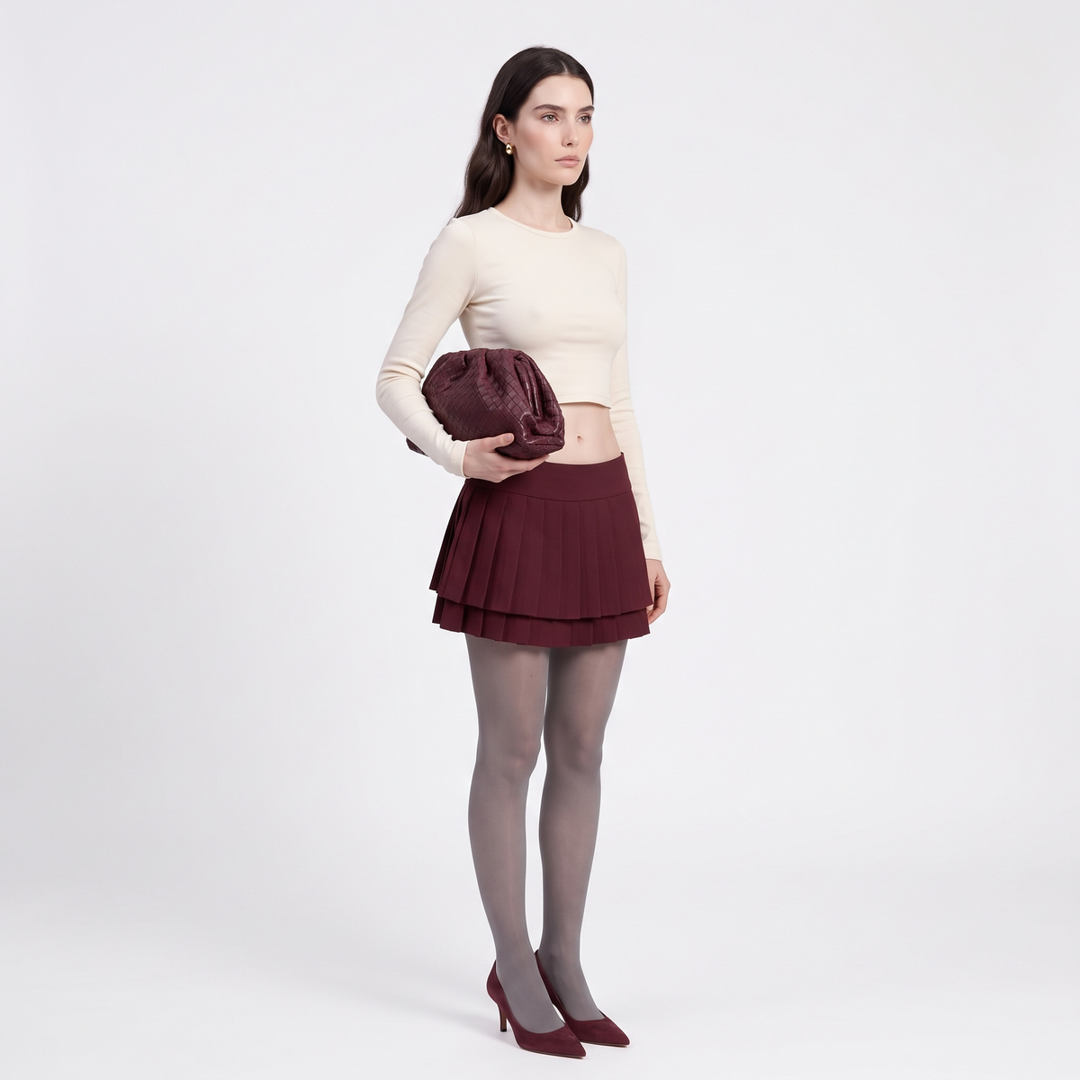 Woven Faux Leather Slouchy Clutch, worn by a model