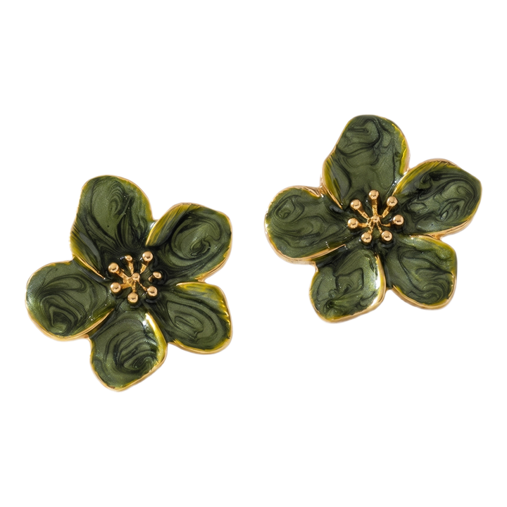 Sunoire new arrival summer atmosphere simple temperament gold plated earrings fashion oil drop flower stud earrings gifts for women 01 flatlay green