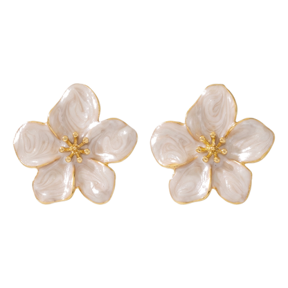 Sunoire new arrival summer atmosphere simple temperament gold plated earrings fashion oil drop flower stud earrings gifts for women 03 flatlay ivory