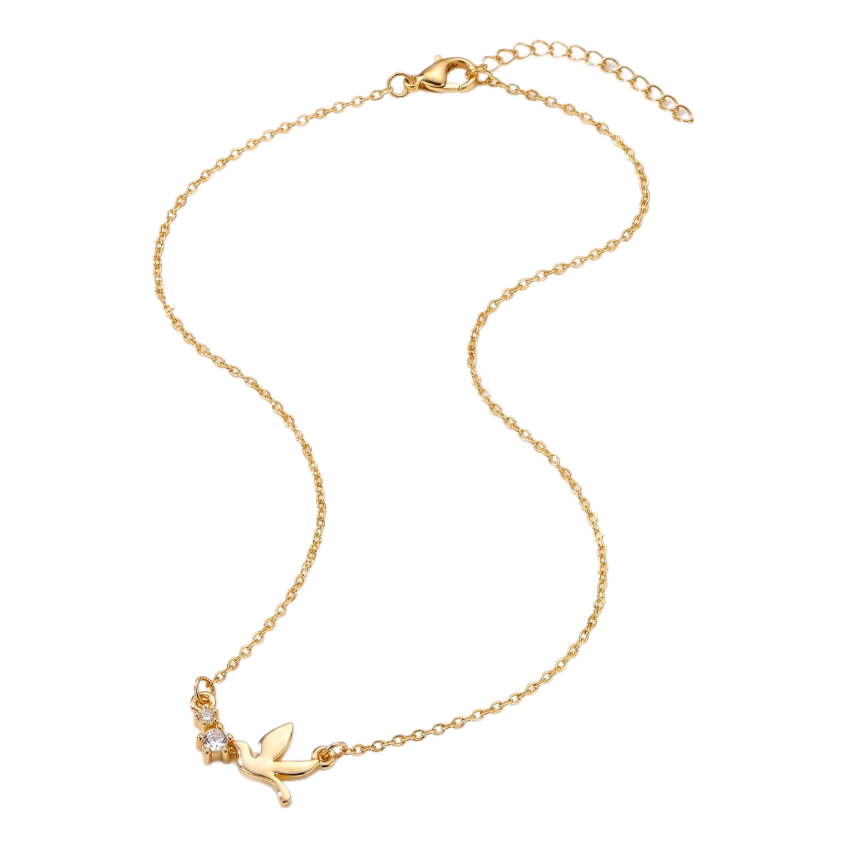 Sunoire wholesale vintage style 18k gold plated o shape chain fashion peace dove pendant necklace stainless steel jewelry for women gift 01 flatlay gold