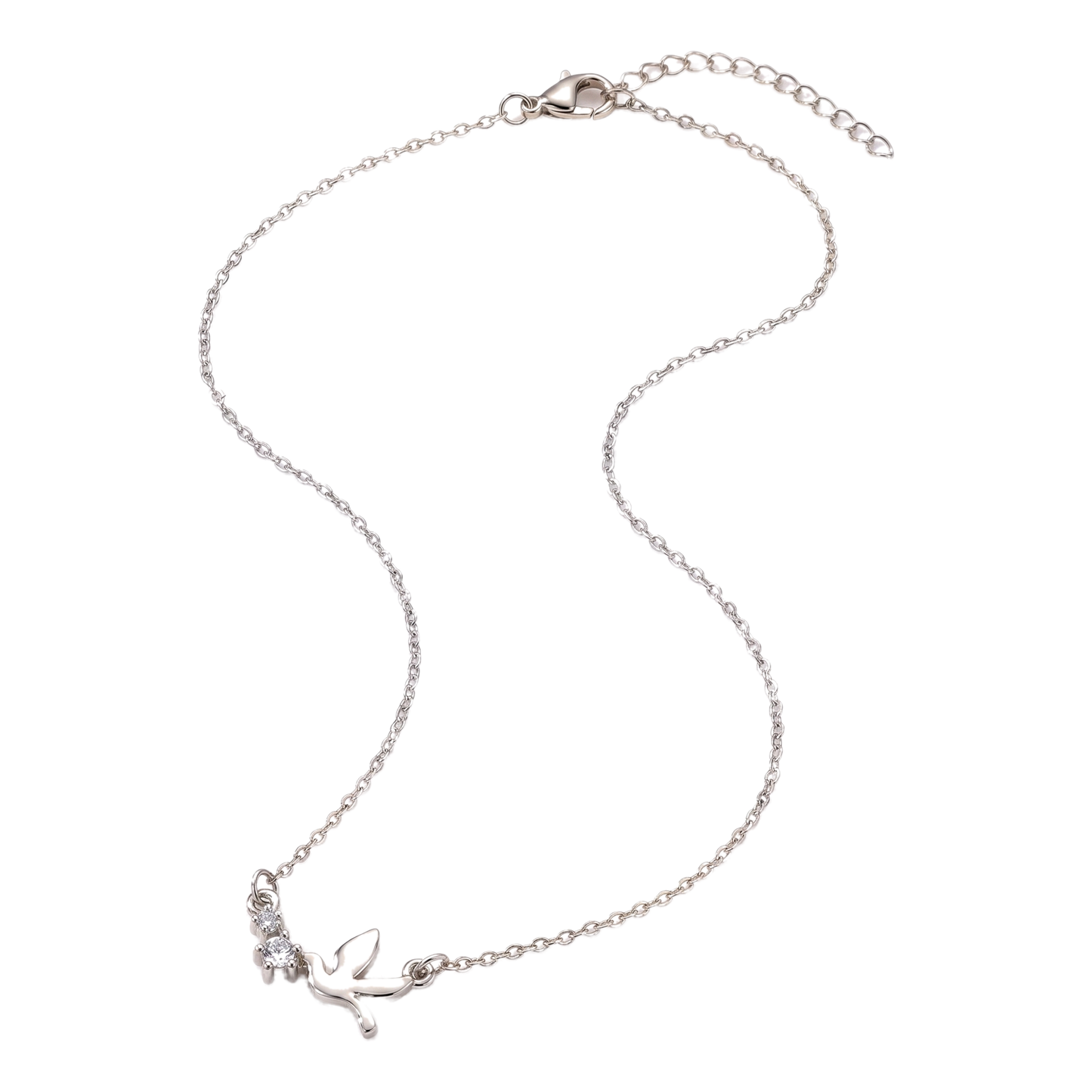 Sunoire wholesale vintage style 18k gold plated o shape chain fashion peace dove pendant necklace stainless steel jewelry for women gift 04 flatlay silver