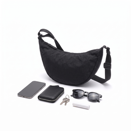 Crescent Nylon Crossbody Bag, what fits inside