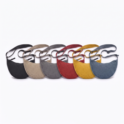 Sunoire margot black crescent crossbody bag collection flatlay - all colorways