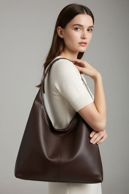 Maria | Women’s Classic Tote Bag with Faux Outer and Large Inner Pocket in Coffee