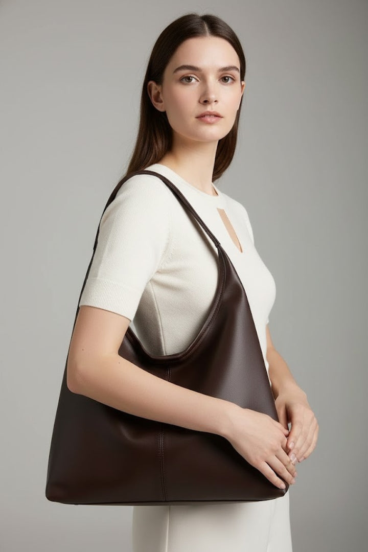 Maria | Women’s Classic Tote Bag with Faux Outer and Large Inner Pocket in Coffee, another view