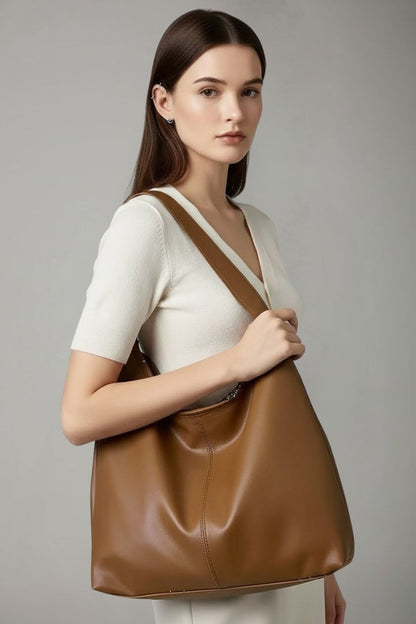 Maria | Women’s Classic Tote Bag with Faux Outer and Large Inner Pocket in Brown