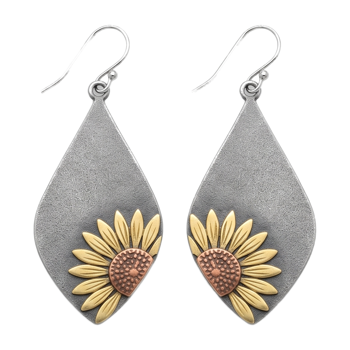 Sunoire factory wholesale jewelry bohemian earrings brass sun flower earrings retro antique plated sunflower drop earring for women 01 flatlay gunmetal