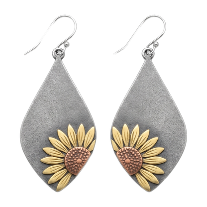 Sunoire factory wholesale jewelry bohemian earrings brass sun flower earrings retro antique plated sunflower drop earring for women 01 flatlay gunmetal