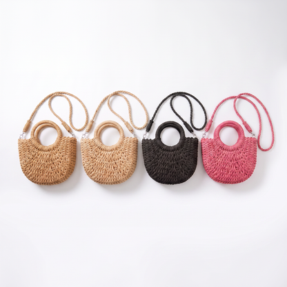 Sunoire marisela khaki straw halfmoon bag collection flatlay
