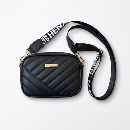 Sunoire marlowe black quilted crossbody bag 01 front