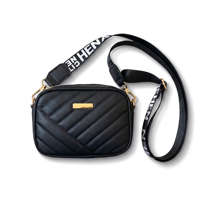 Sunoire marlowe black quilted crossbody bag 01 front