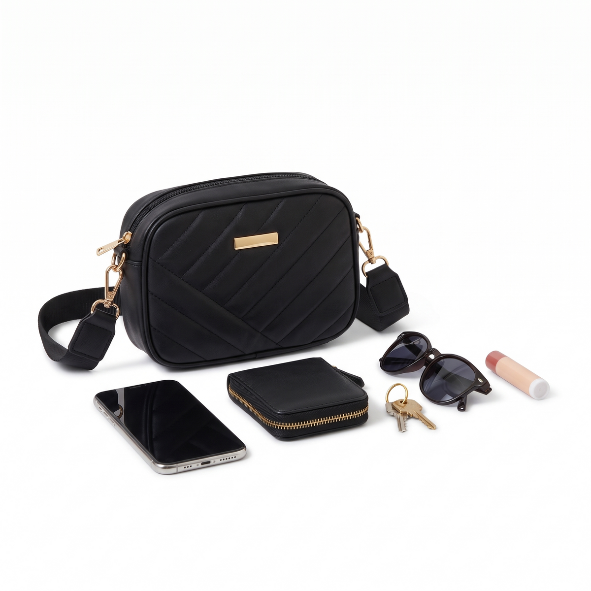 Quilted Structured Crossbody Bag, what fits inside