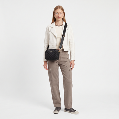 Quilted Structured Crossbody Bag, worn by a model