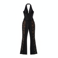Sunoire martha halter neck sheer lace jumpsuit mannequin black 01