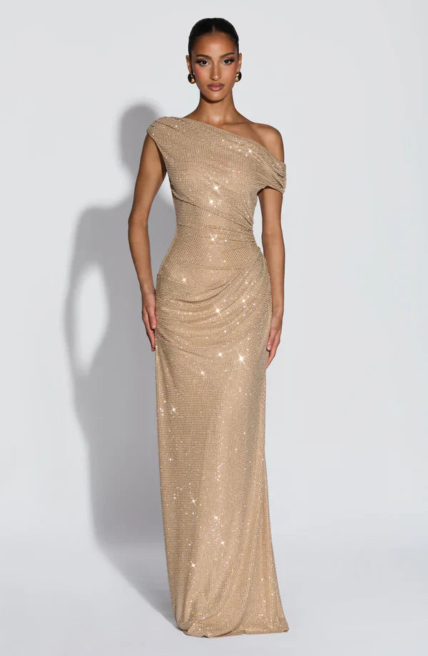 Jessamine | Maxi Evening Dress Sequin One-Shoulder for Women in Gold