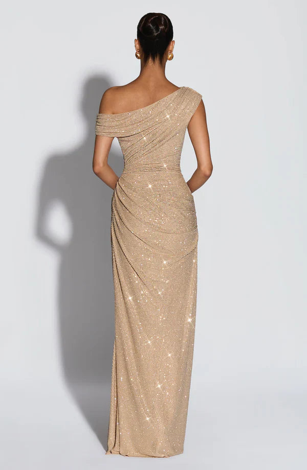 Jessamine | Maxi Evening Dress Sequin One-Shoulder for Women in Gold, another view
