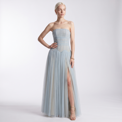 Sunoire maxi evening dresses strapless draped sleeveless floor length long dress trendy strapless prom dress vestidos colorway light blue front hero 01