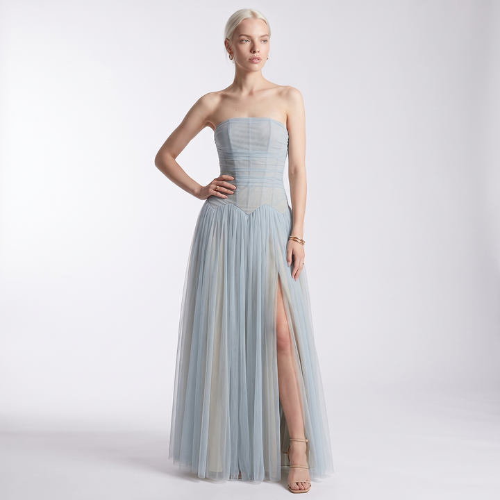 Sunoire maxi evening dresses strapless draped sleeveless floor length long dress trendy strapless prom dress vestidos colorway light blue front hero 01