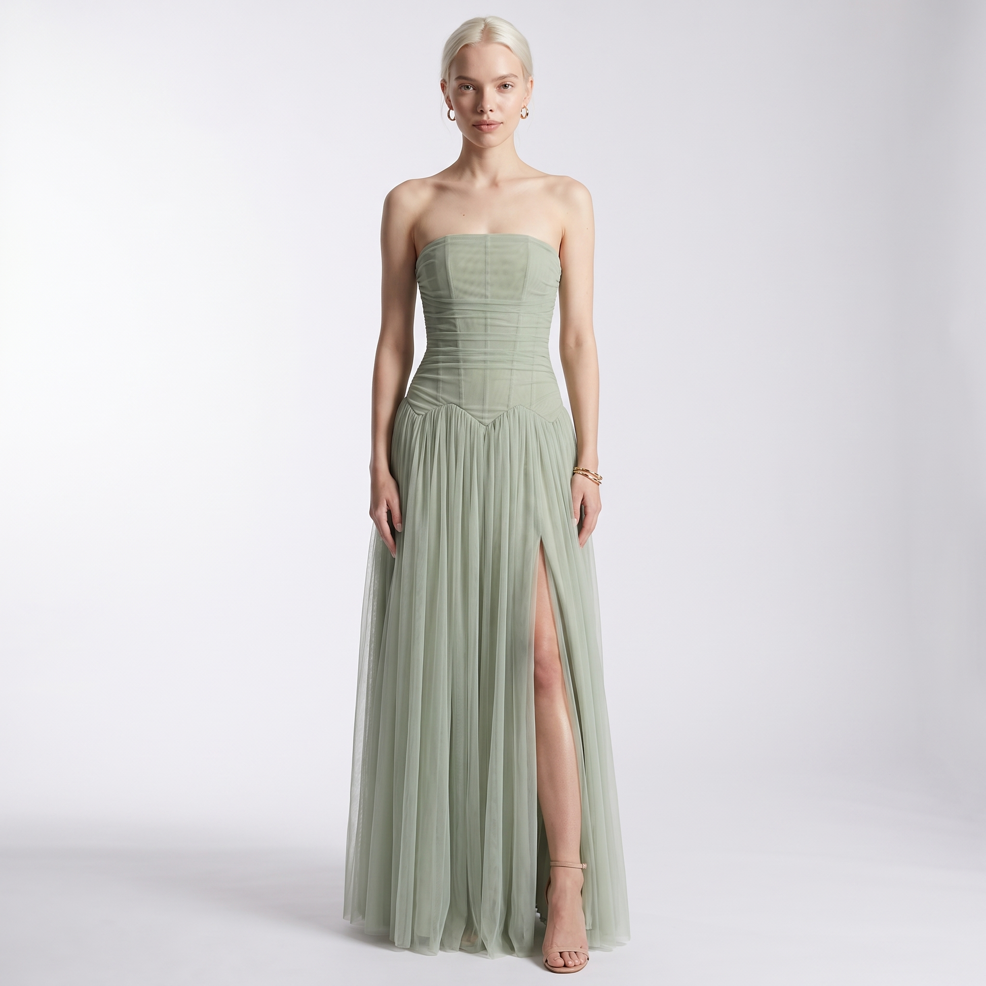 Sunoire maxi evening dresses strapless draped sleeveless floor length long dress trendy strapless prom dress vestidos front hero 01