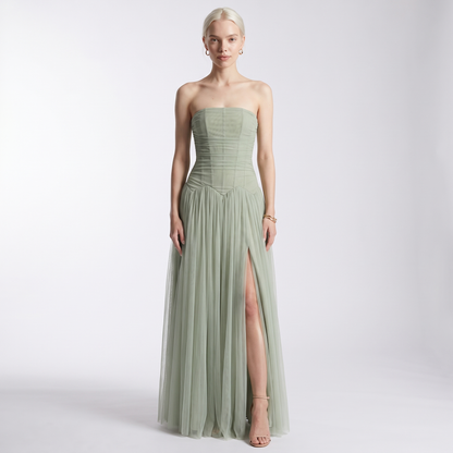 Sunoire maxi evening dresses strapless draped sleeveless floor length long dress trendy strapless prom dress vestidos front hero 01