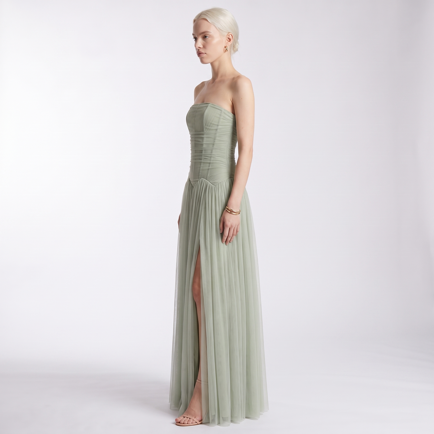 Sunoire maxi evening dresses strapless draped sleeveless floor length long dress trendy strapless prom dress vestidos side view 01