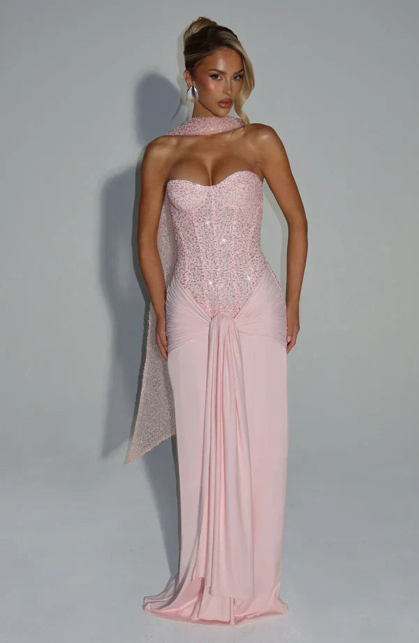 Elspeth | Maxi Gala Dress Embellished Corset Strapless for Women in Pink, another view