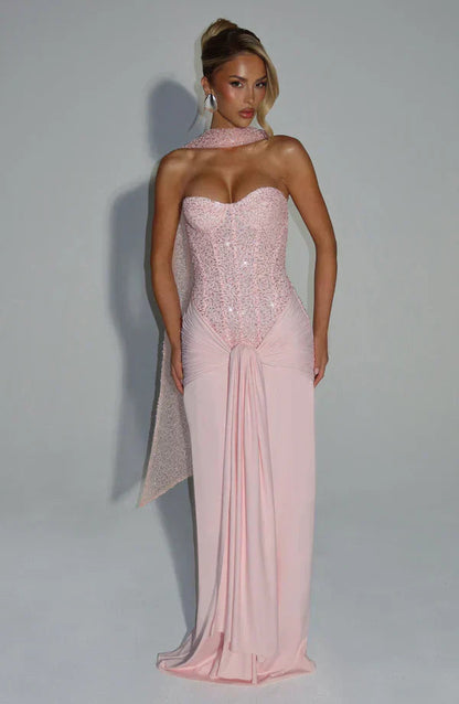 Elspeth | Maxi Gala Dress Embellished Corset Strapless for Women in Pink, another view