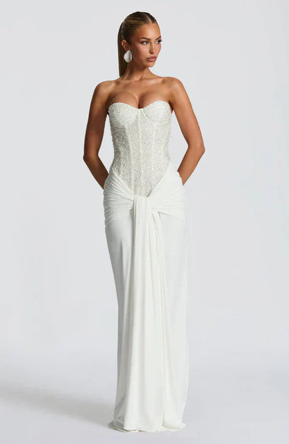 Elspeth | Maxi Gala Dress Embellished Corset Strapless for Women in White