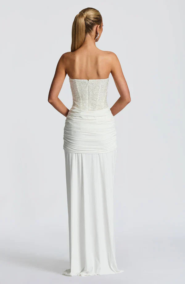 Elspeth | Maxi Gala Dress Embellished Corset Strapless for Women in White, another view