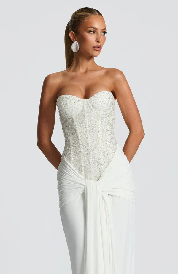 Elspeth | Maxi Gala Dress Embellished Corset Strapless for Women in White, another view