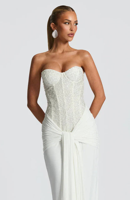 Elspeth | Maxi Gala Dress Embellished Corset Strapless for Women in White, another view
