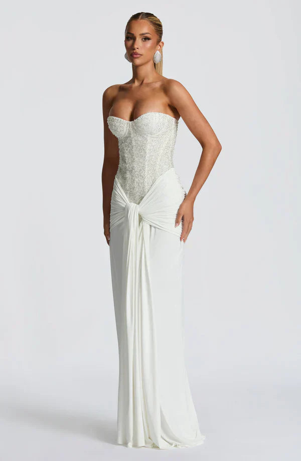 Elspeth | Maxi Gala Dress Embellished Corset Strapless for Women in White, another view