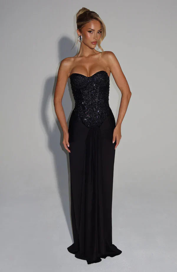 Elspeth | Maxi Gala Dress Embellished Corset Strapless for Women in Black