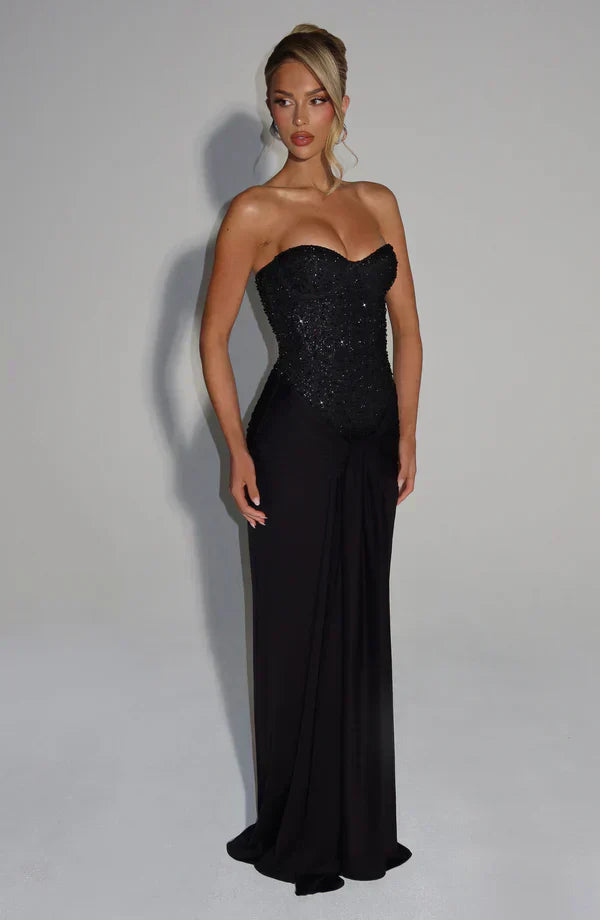 Elspeth | Maxi Gala Dress Embellished Corset Strapless for Women in Black, another view
