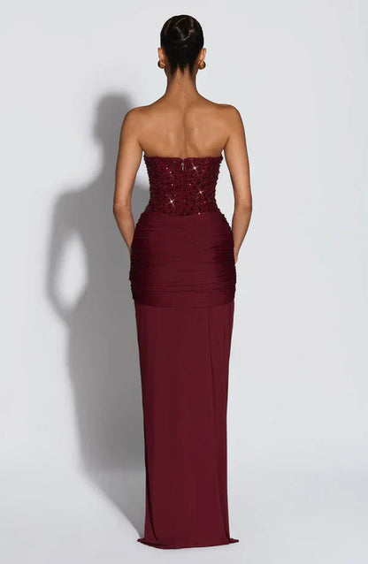 Elspeth | Maxi Gala Dress Embellished Corset Strapless for Women in Wine, another view