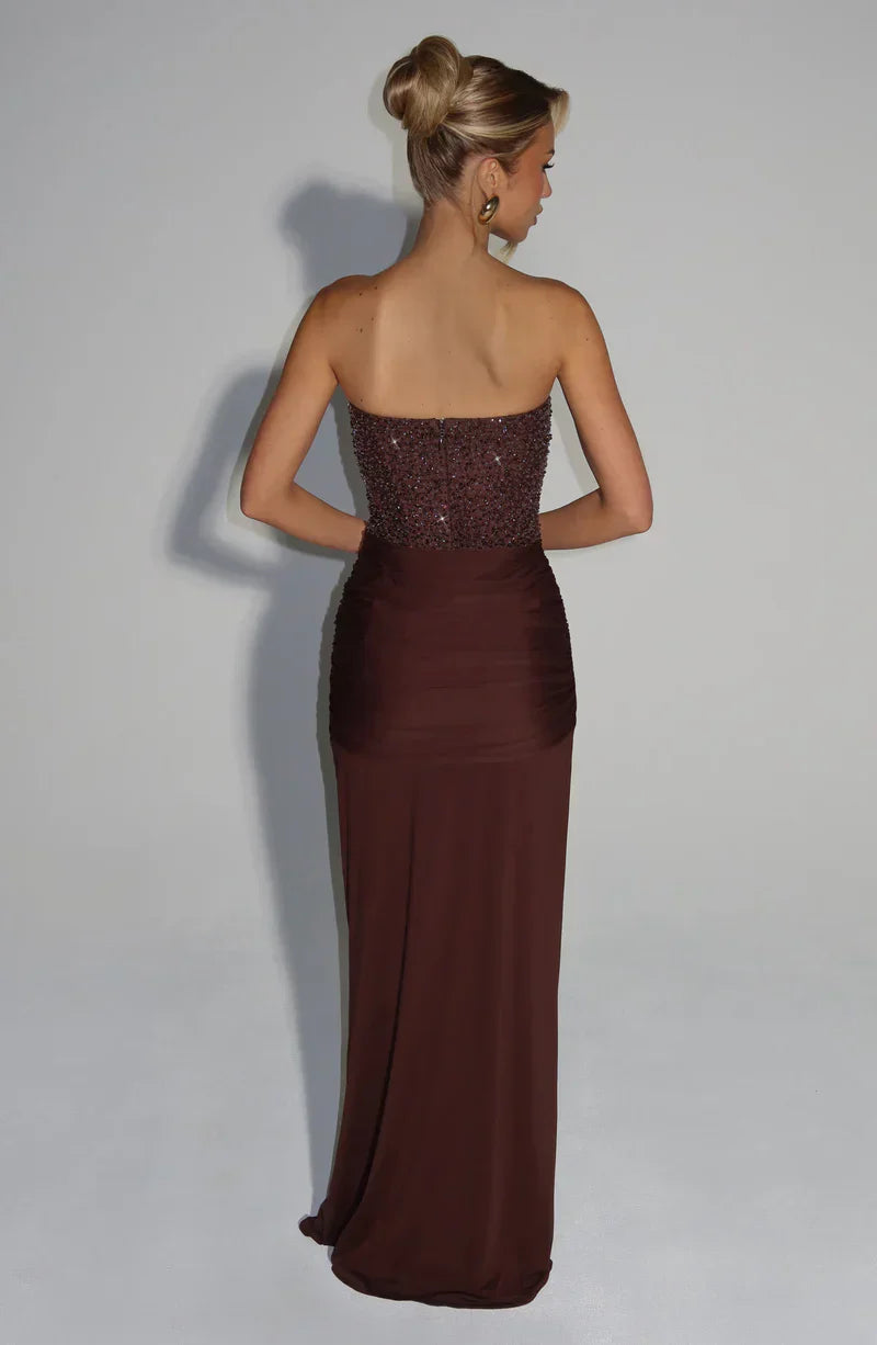 Elspeth | Maxi Gala Dress Embellished Corset Strapless for Women in Brown, another view