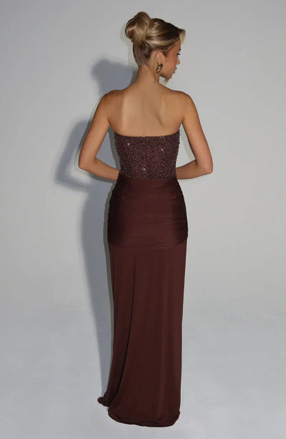 Elspeth | Maxi Gala Dress Embellished Corset Strapless for Women in Brown, another view