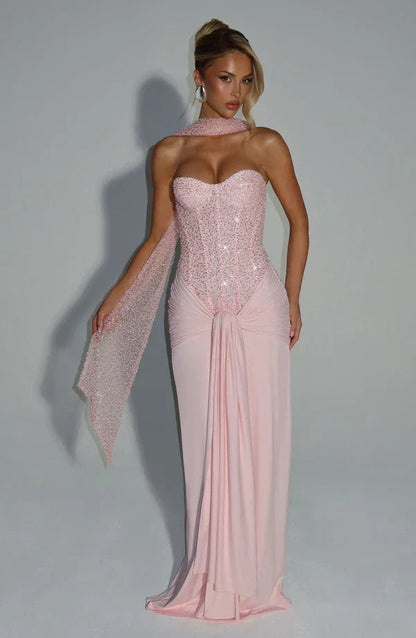 Elspeth | Maxi Gala Dress Embellished Corset Strapless for Women in Pink