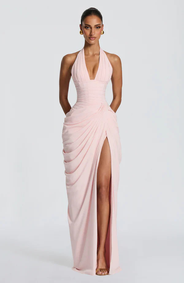 Elspeth | Maxi Halter Dress Ruched Draped for Women in Blush