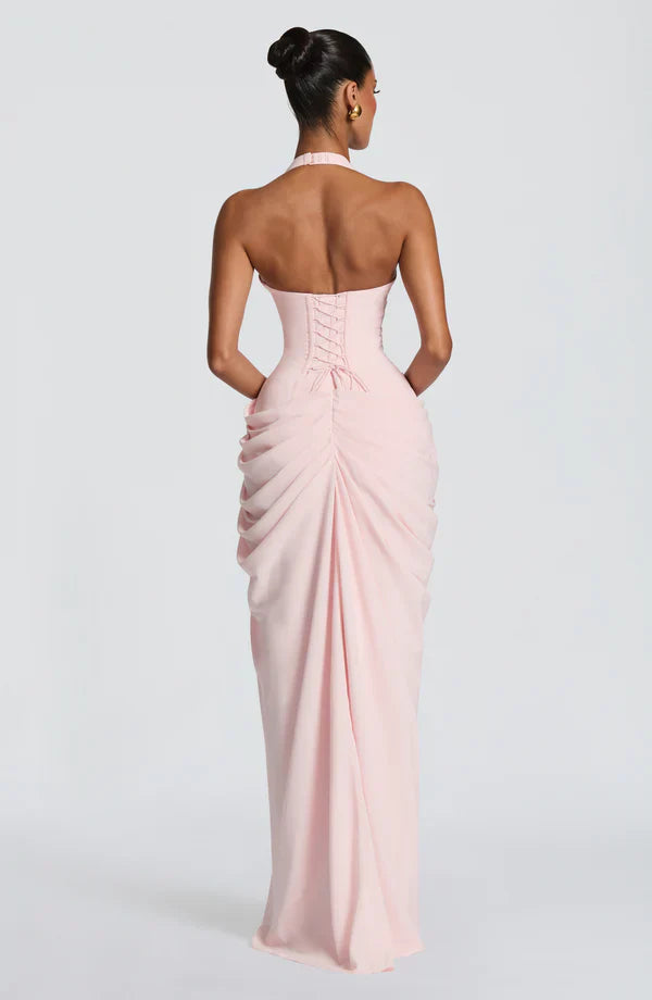Elspeth | Maxi Halter Dress Ruched Draped for Women in Blush, another view