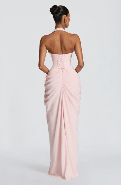 Elspeth | Maxi Halter Dress Ruched Draped for Women in Blush, another view