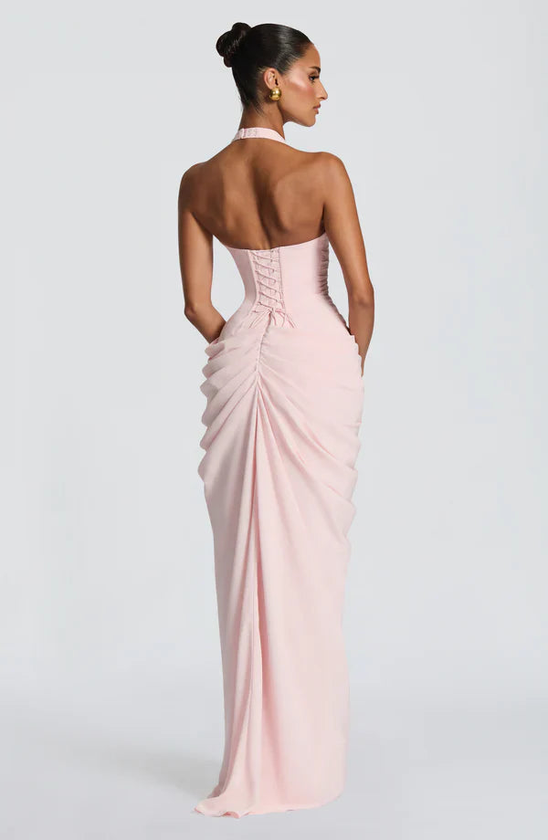 Elspeth | Maxi Halter Dress Ruched Draped for Women in Blush, another view