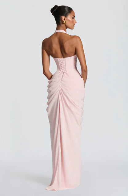 Elspeth | Maxi Halter Dress Ruched Draped for Women in Blush, another view