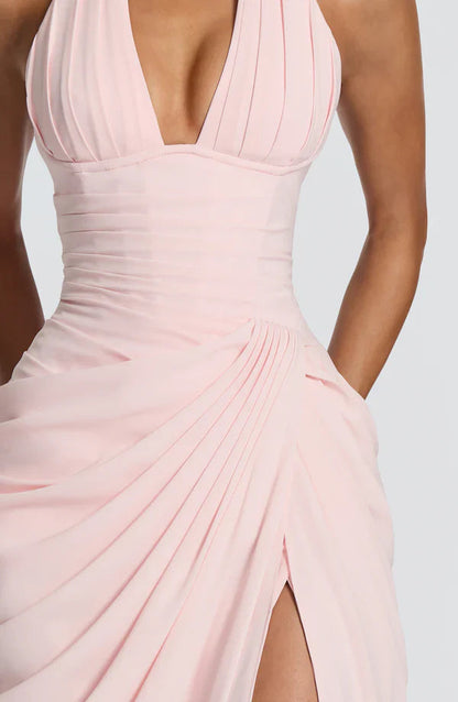 Elspeth | Maxi Halter Dress Ruched Draped for Women in Blush, another view