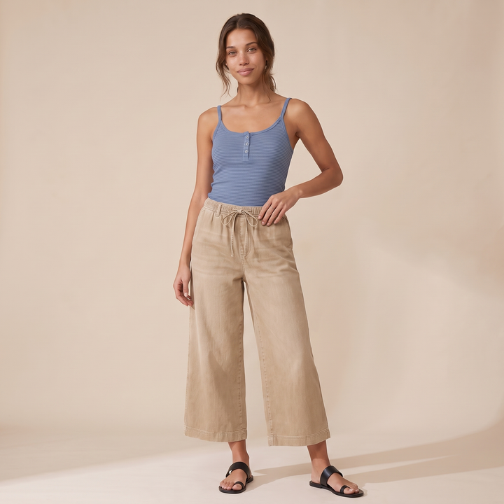 Melany Black Denim Pants — Beige