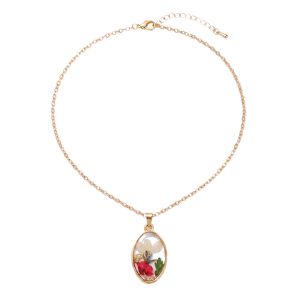 Sunoire non tarnish 18k gold plated korean bohemian pastoral small fragmented fashion dried flower charms pendant necklace for women 05 flatlay oval wildflower